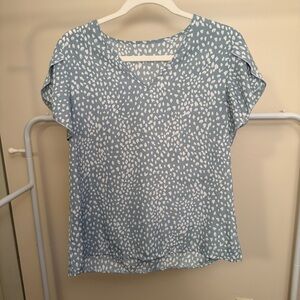 SHEIN Blue and White Flutter Sleeve Blouse